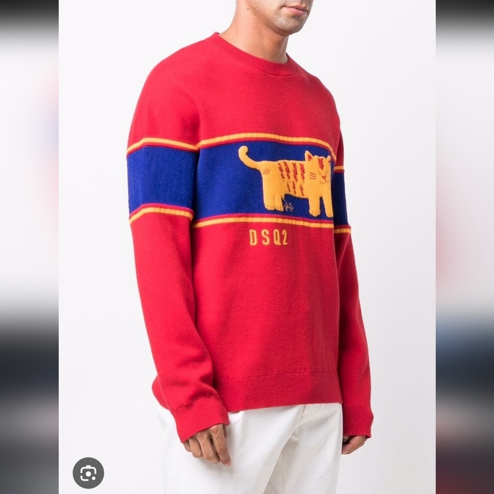 DSQUARED2 Red and Blue Crewneck Sweater